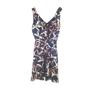 H&M Ribbon Print Dress in Navy Blue Multi, Size 4